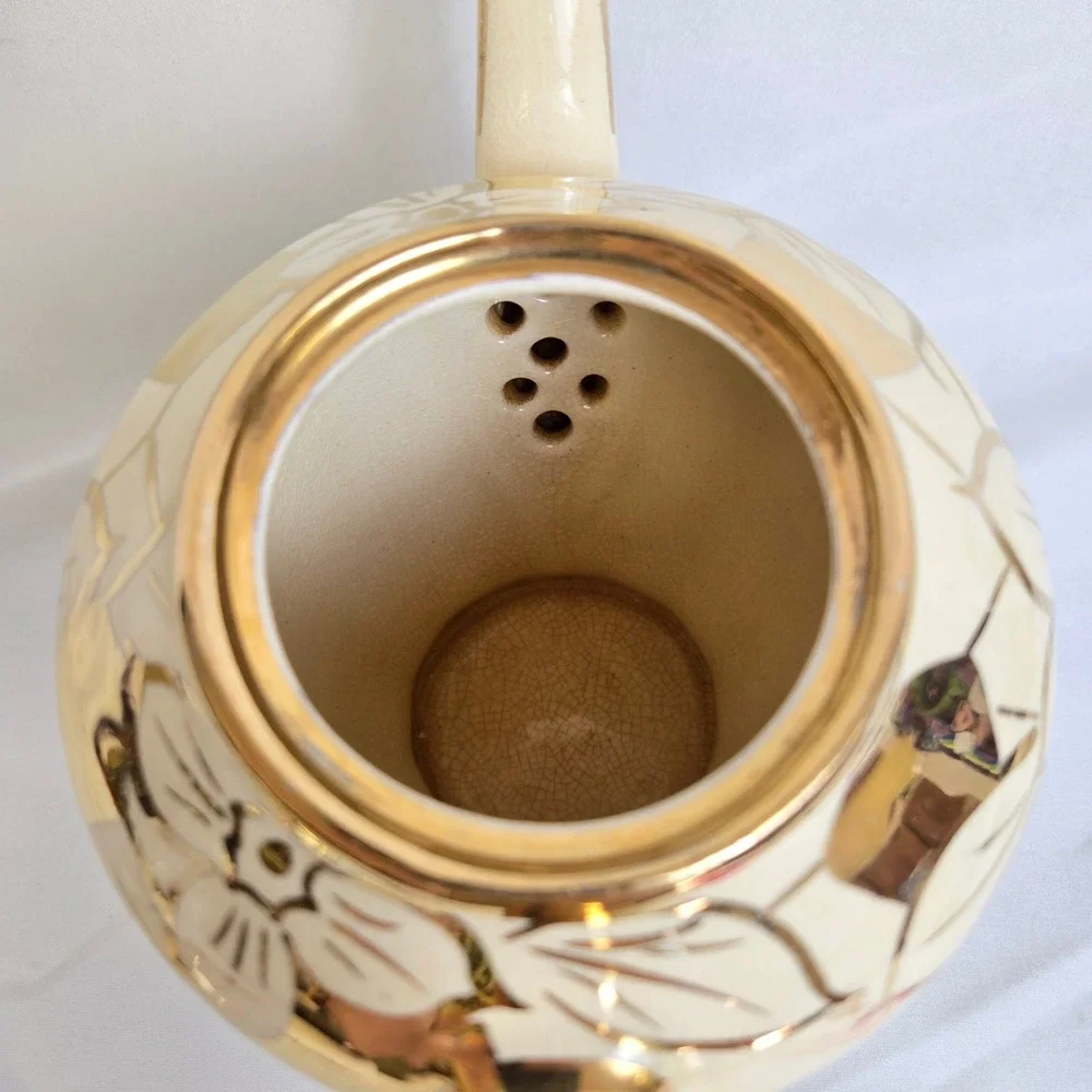 Price Bros Teapot Cream Gold Floral Design England 676 Vintage READ